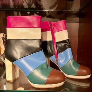 Valentino Striped Multicolor Leather Booties Sz 39